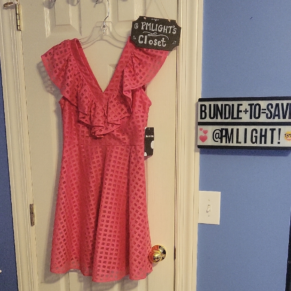 Maison Tara Pink Ruffled V-Neck Dress 6 New